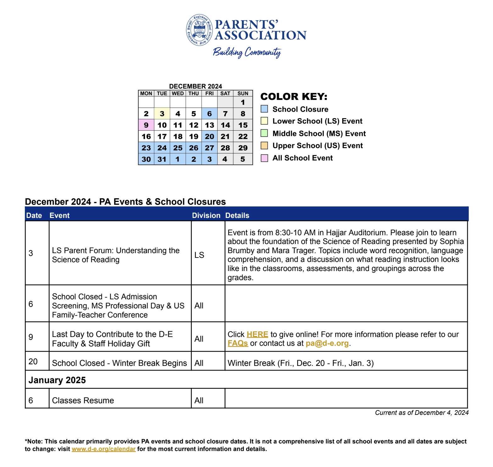 November 2024 PA Calendar